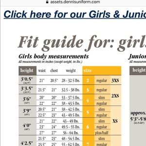 Dennis uniform size guide